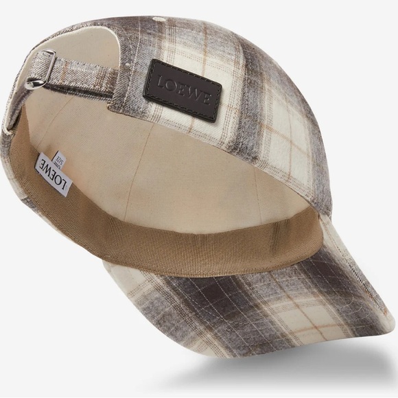 Loewe NWT patch tartan Checkered Cap in Cream and Brown - Picture 4 of 4